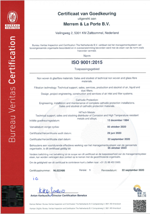 ISO certificering Merrem & la Porte