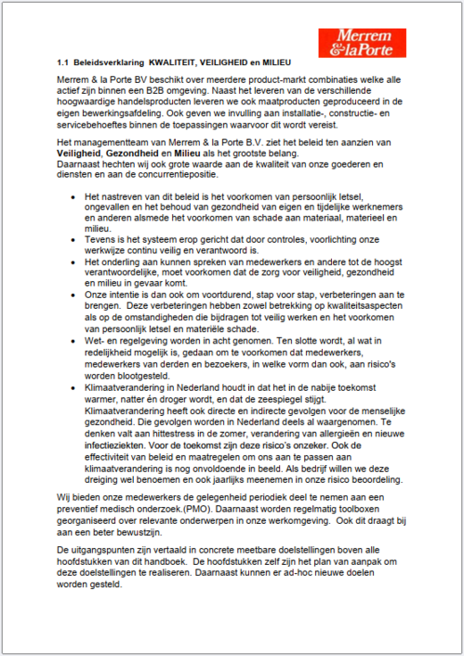 Beleidsverklaring Merrem & la Porte
